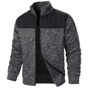 Men Autumn Winter Casual Color Matching Long Sleeve Stand Collar Cardigan Coat