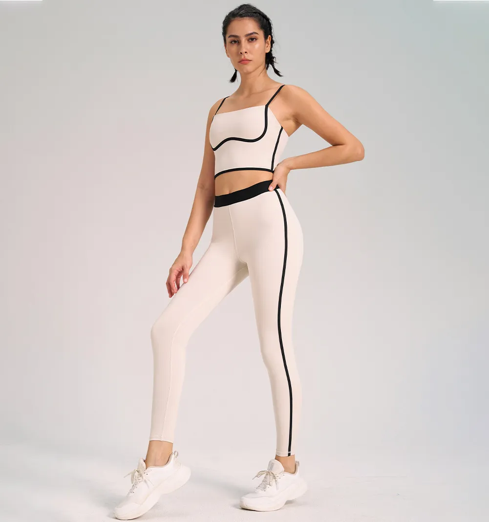 Women High Waist Yoga Sports Breathable 2-Piece Set Leggings