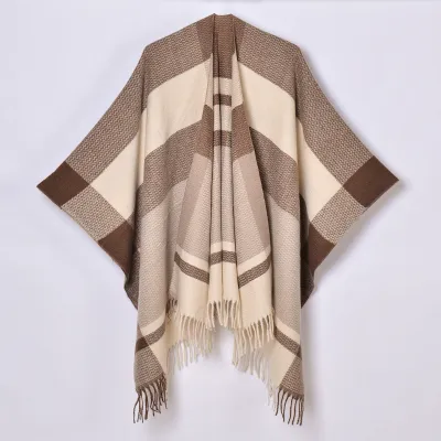 Women Fashion Plaid Print Tassel Long Thicken Shawl Scarf
