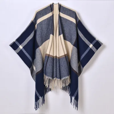 Women Fashion Plaid Print Tassel Long Thicken Shawl Scarf