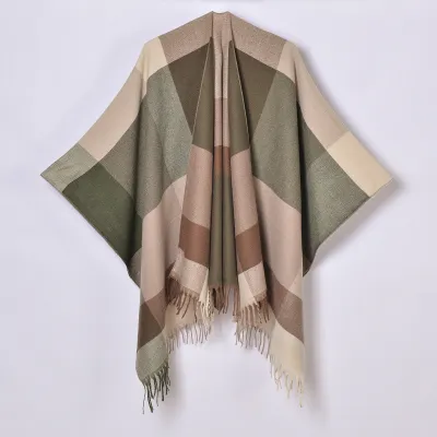 Women Fashion Plaid Print Tassel Long Thicken Shawl Scarf