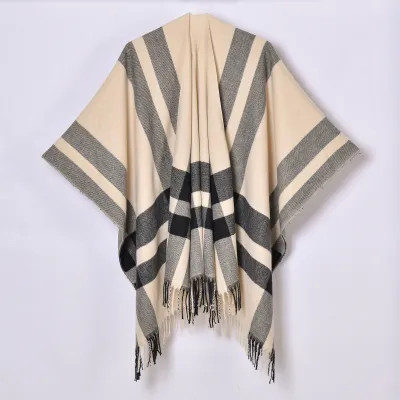 Women Fashion Plaid Print Tassel Long Thicken Shawl Scarf