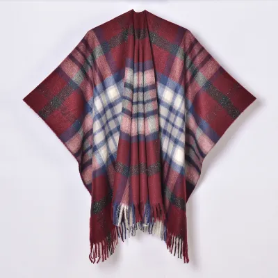 Women Fashion Plaid Print Tassel Long Thicken Shawl Scarf