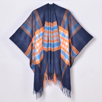 Women Fashion Plaid Print Tassel Long Thicken Shawl Scarf