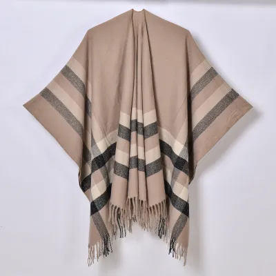 Women Fashion Plaid Print Tassel Long Thicken Shawl Scarf