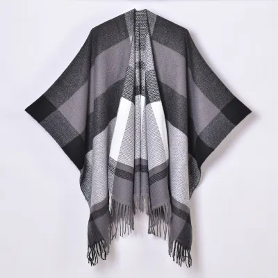 Women Fashion Plaid Print Tassel Long Thicken Shawl Scarf