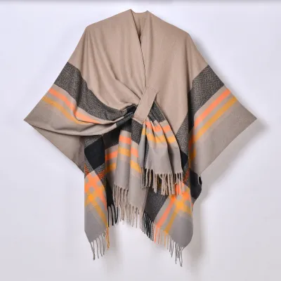 Women Fashion Plaid Print Tassel Long Thicken Shawl Scarf