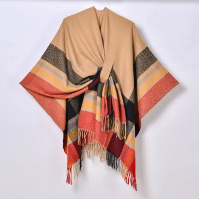 Women Fashion Plaid Print Tassel Long Thicken Shawl Scarf