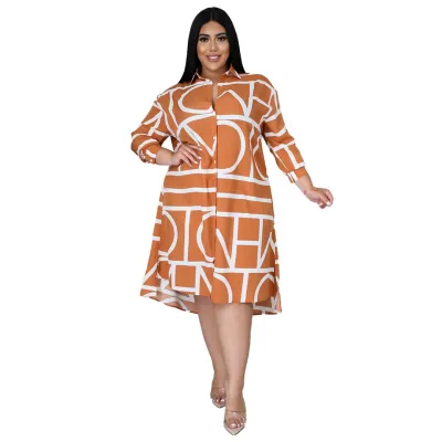 Women Plus Size Urban Leisure Digital Printing Dress