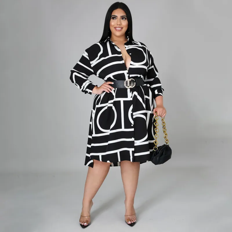 Women Plus Size Urban Leisure Digital Printing Dress