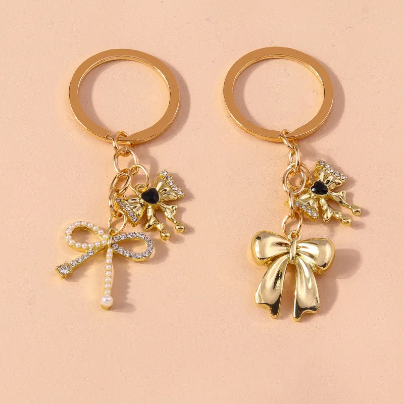 Women Fashion Bowknot Rhinestone Keychain Pendant Light Luxury
