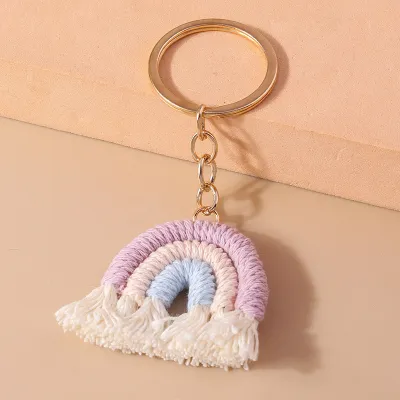 Women's Fashion Rainbow Knitted Plush Keychain Pendant