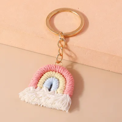 Women's Fashion Rainbow Knitted Plush Keychain Pendant
