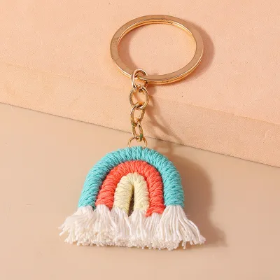 Women's Fashion Rainbow Knitted Plush Keychain Pendant