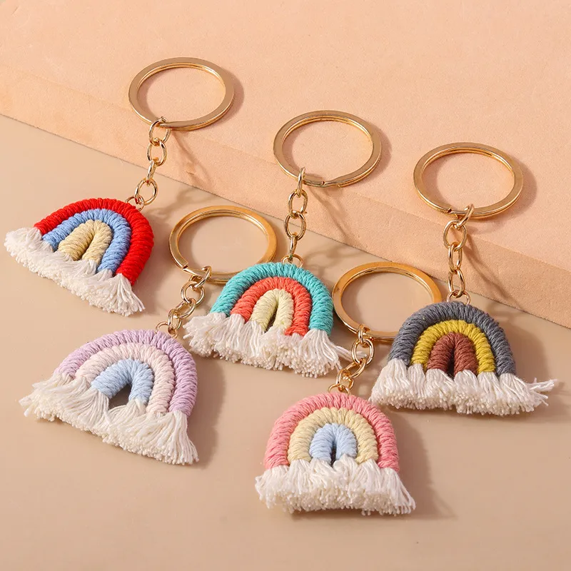 Women's Fashion Rainbow Knitted Plush Keychain Pendant