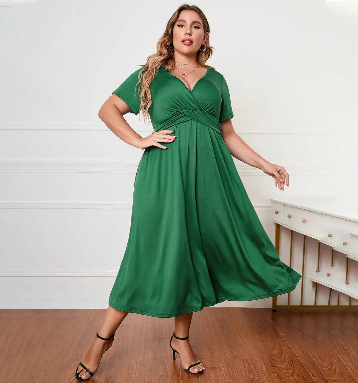Women Plus Size Loose Long Dress Casual V-Neck Oversize Skirt