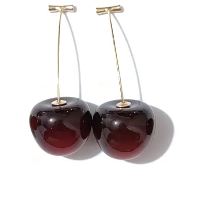 Women Fashion Cute Cherry Shaped Plastic Earrings Lovely Fruit Leaves Jewelry