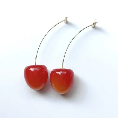 Women Fashion Cute Cherry Shaped Plastic Earrings Lovely Fruit Leaves Jewelry