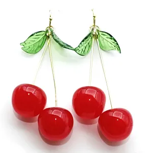 Women Fashion Cute Cherry Shaped Plastic Earrings Lovely Fruit Leaves Jewelry