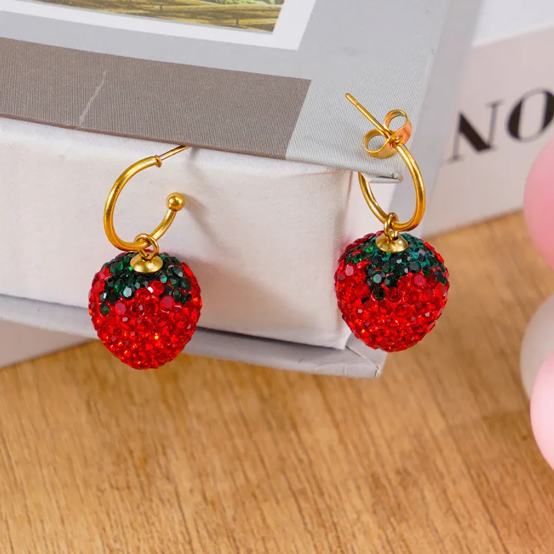 Women's Fashion Cute Strawberry Rhinestone Earrings Elegant Style