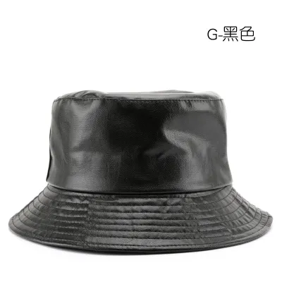Women Fashion Retro Solid Color PU Leather Bucket Hat