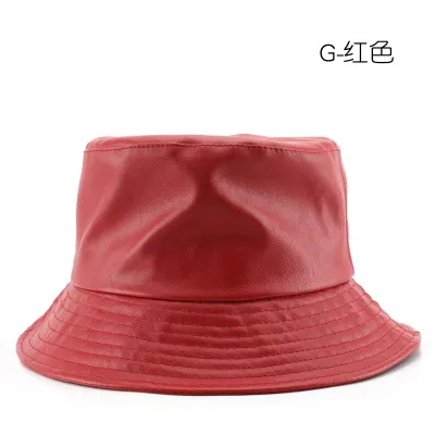 Women Fashion Retro Solid Color PU Leather Bucket Hat