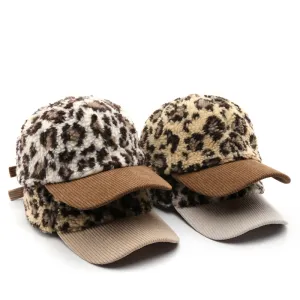 Autumn Winter Leopard Plush Wind-Proof Baseball Cap Dome Street Style
