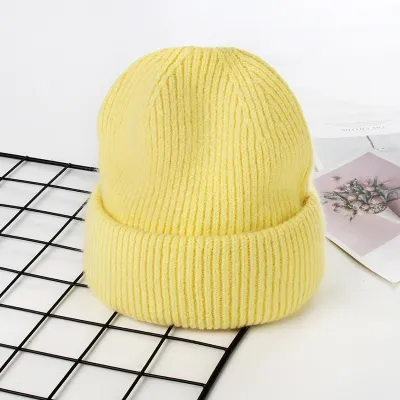 Women Fashion Solid Color Thickened Knitted Beanie Hat