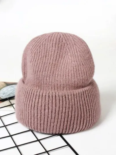 Women Fashion Solid Color Thickened Knitted Beanie Hat