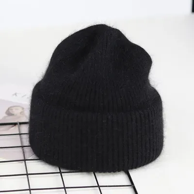 Women Fashion Solid Color Thickened Knitted Beanie Hat