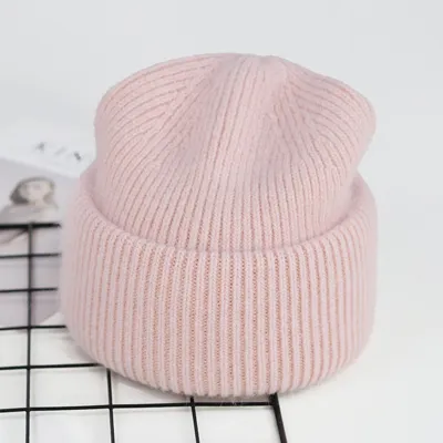 Women Fashion Solid Color Thickened Knitted Beanie Hat