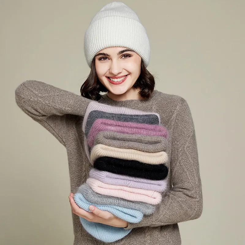 Women Fashion Solid Color Thickened Knitted Beanie Hat