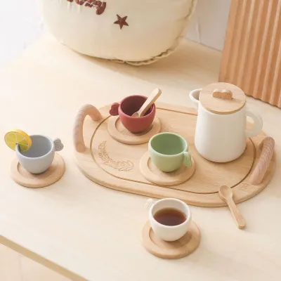 Kids Wooden Silicone Simulation Kitchen Class Toys Intellectual Development