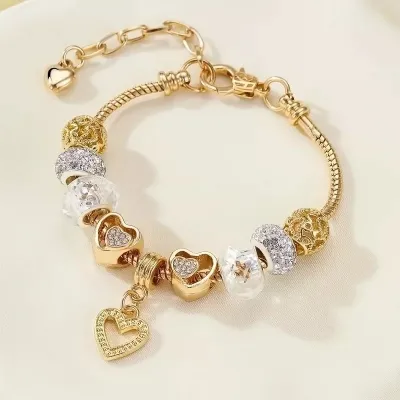 Fashion Fresh Sweet Heart Beaded Hollow Rhinestone Flower Ball Adjustable Bracelet