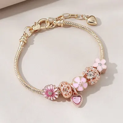 Fashion Fresh Sweet Heart Beaded Hollow Rhinestone Flower Ball Bracelet