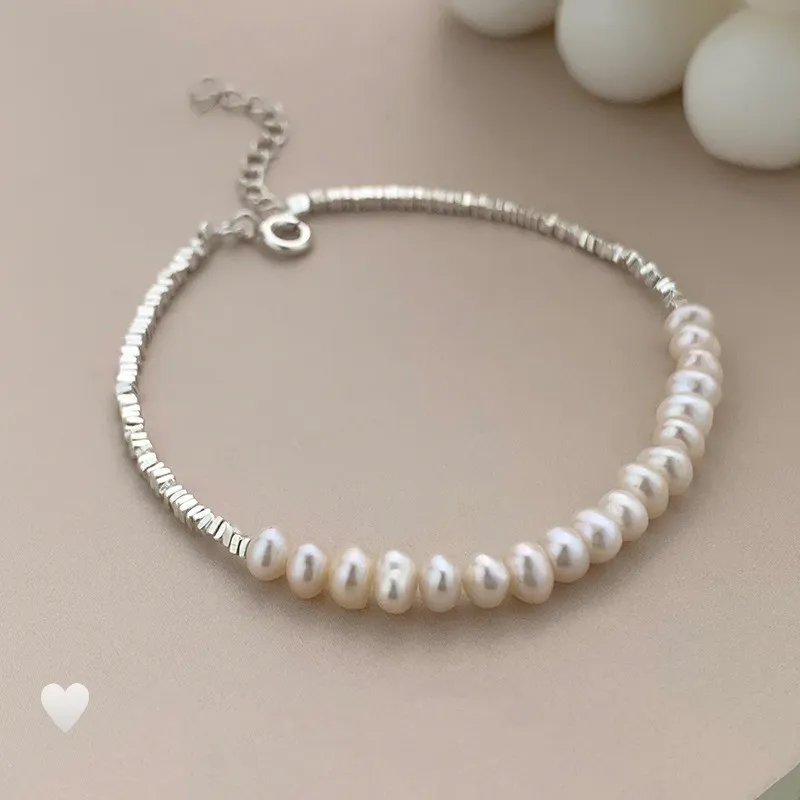 Women Fashion Elegant Natural Pearl Silver Bracelet