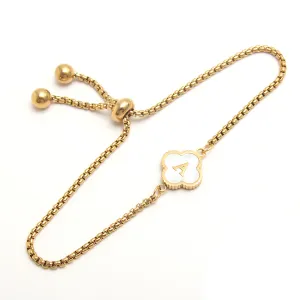 Women Fashion Stainless Steel Four-Leaf Clover Alphabet Bracelet