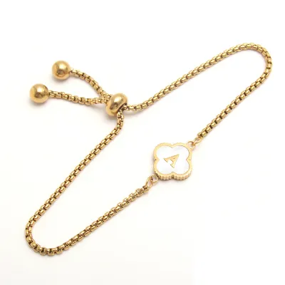 Women Fashion Stainless Steel Four-Leaf Clover Alphabet Bracelet