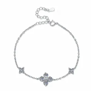 Women Fashion Sterling Silver Four-Leaf Clover Moissanite Bracelet