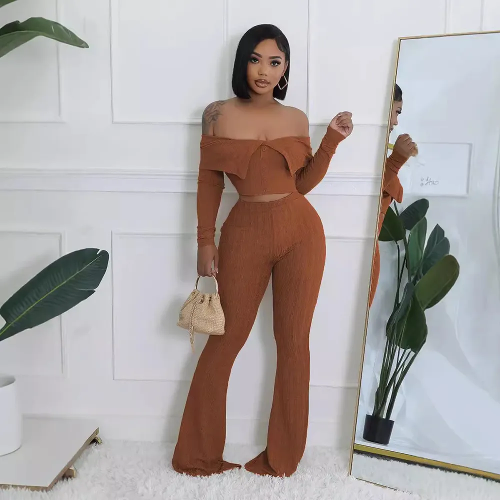 Women's Elegant One Shoulder Crop Top and Tight Pants Two-Piece Set