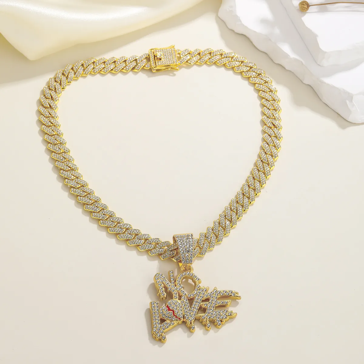 Exaggerated Hip Hop Wind Rhinestone Letter Pendant Necklace