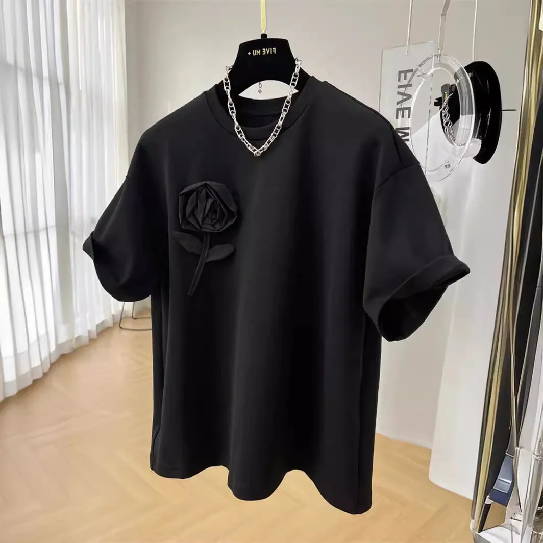Women Casual Floral Cotton Crewneck T-Shirt