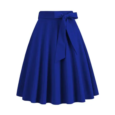 Women Elegant Solid Color Lace-Up Bowknot A-Line Denim Skirt