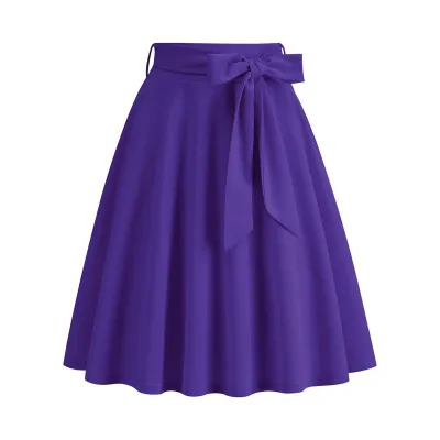 Women Elegant Solid Color Lace-Up Bowknot A-Line Denim Skirt