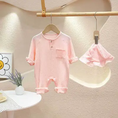 Kids Baby Boys Girls Cute Solid Color Cotton Long Sleeve Romper Leisure