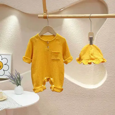 Kids Baby Boys Girls Cute Solid Color Cotton Long Sleeve Romper Leisure