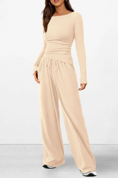 Autumn Winter Casual Asymmetric Long-Sleeved T-Shirt Wide-Leg Pants Set Japanese Korean Leisure Sportswear