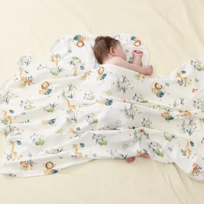 Baby Bamboo Fiber Cotton Gauze Bath Towel Newborn Blanket 120x120cm
