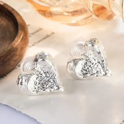 Women Fashion Exaggerated Irregular Texture Lava Heart Earrings