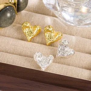 Women Fashion Exaggerated Irregular Texture Lava Heart Earrings